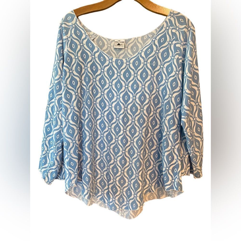 Lost River Sz M Light Blue White Patterned Rayon Relaxed Casual Everyday Top